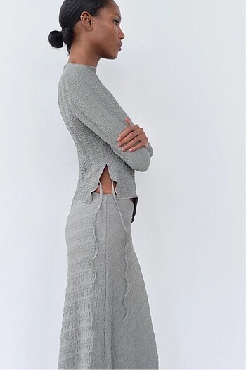 Zara Gri Dokulu Midi Etek - Görsel 6