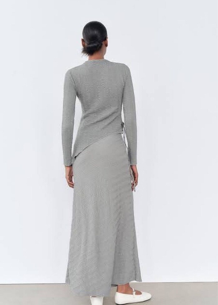 Zara Gri Dokulu Midi Etek - Görsel 5