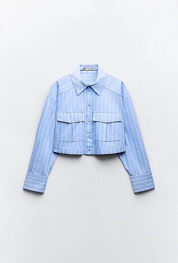 ZARA Çizgili Crop Gömlek
