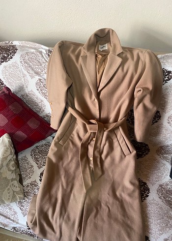 Kadın Bej Süet Kemerli Uzun Kaban - Görsel 3