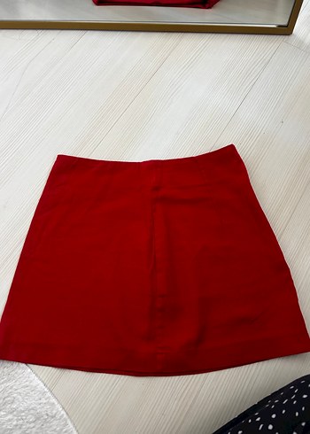 Kırmızı Mini Sade Dar Etek