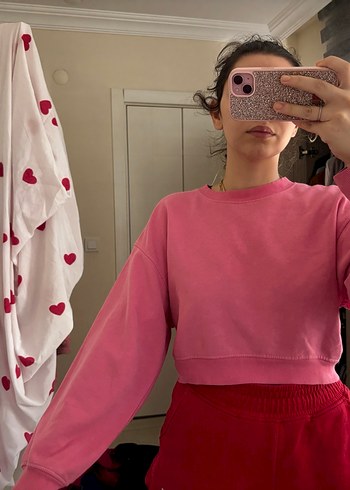 Zara Pembe Kadın Oversize Sweatshirt