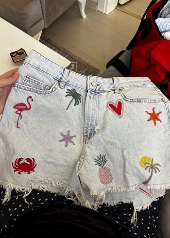 s Beden Nakışlı Bohem Mini Kot Şort