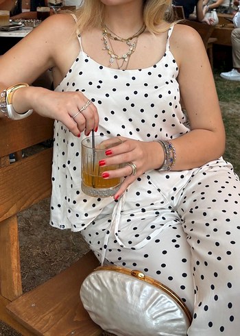 Bej Puantiyeli Bol Kesim Kadın zaten takım - Görsel 2