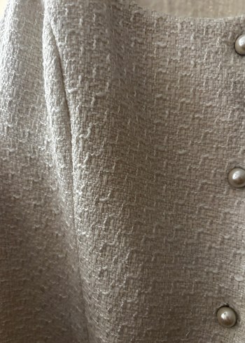 Düğmeli Beyaz Midi Straplez Elbise - Görsel 5