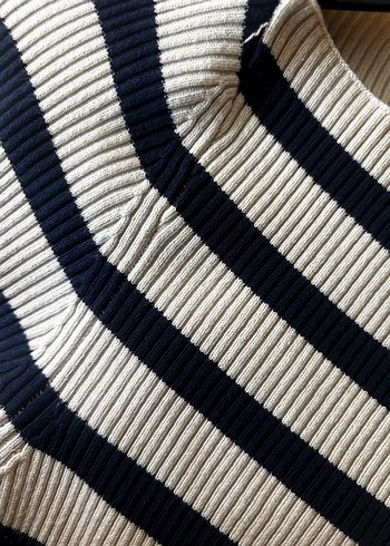 Lacivert çizgili Triko Kadın Bluz - Görsel 3