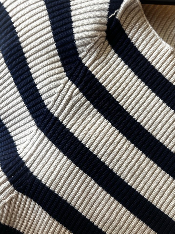 Lacivert çizgili Triko Kadın Bluz - Görsel 3