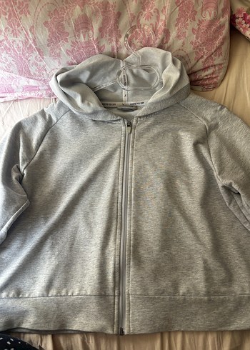 Gri Kadın Fermuarlı Yüksek Yaka Sweatshirt - Görsel 2