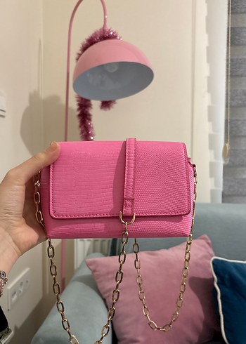 Pembe Yılan Derisi Desenli Deri Kadın Çanta - Görsel 2