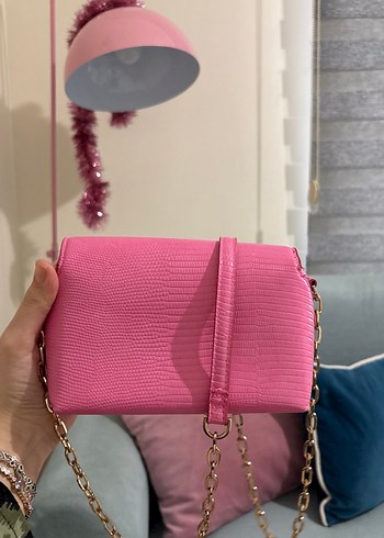 Pembe Yılan Derisi Desenli Deri Kadın Çanta - Görsel 3