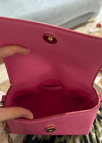 Pembe Yılan Derisi Desenli Deri Kadın Çanta - Görsel 5