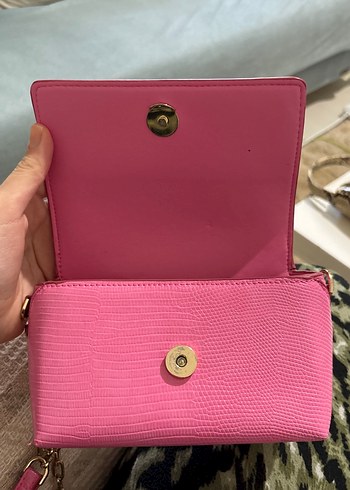 Pembe Yılan Derisi Desenli Deri Kadın Çanta - Görsel 4