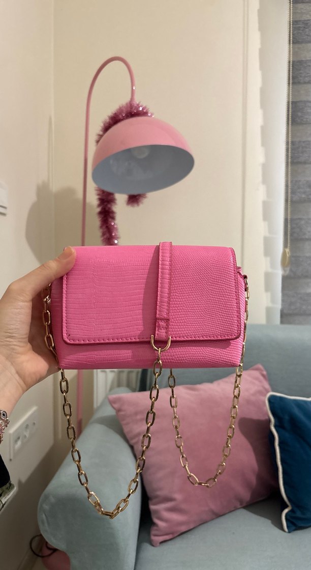 Pembe Yılan Derisi Desenli Deri Kadın Çanta - Görsel 2