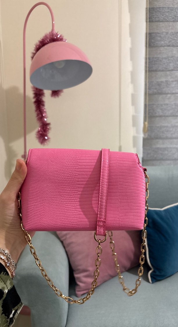 Pembe Yılan Derisi Desenli Deri Kadın Çanta - Görsel 3