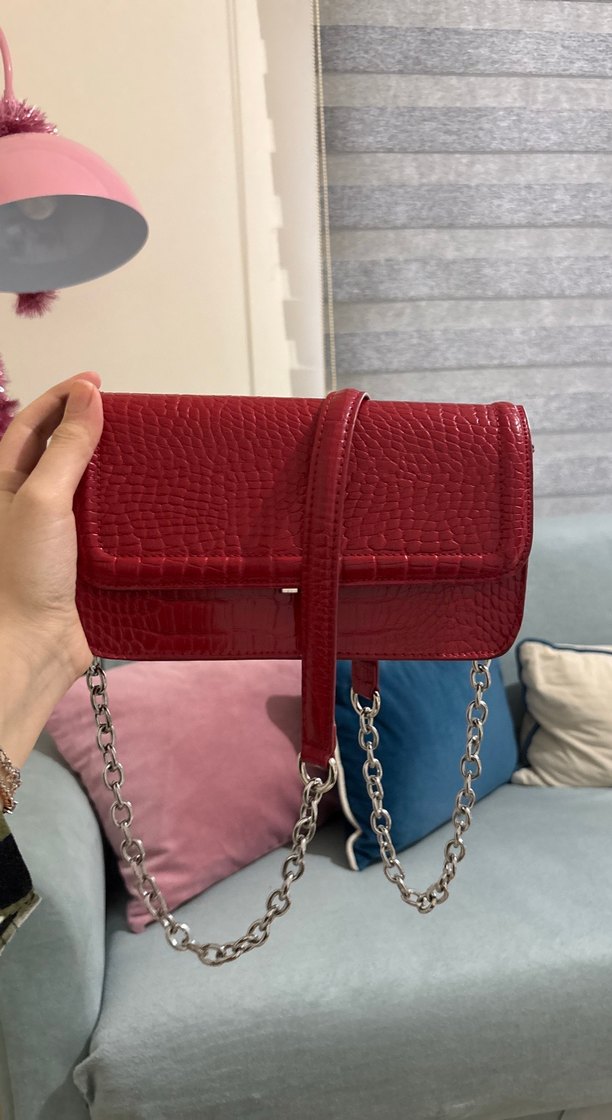 Parlak Kırmızı Deri Kadın Çanta - Görsel 3