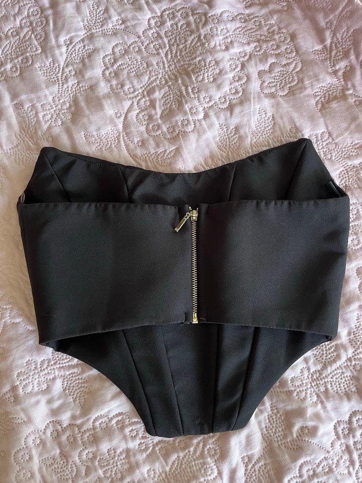 Siyah Straplez Drapeli Midi Büstiyer - Görsel 2