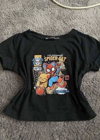 spidercat baskılı crop s-m beden standart 1 kere giydim - Görsel 2