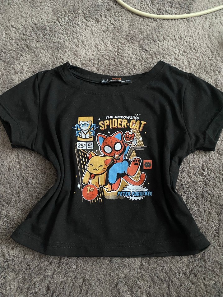spidercat baskılı crop s-m beden standart 1 kere giydim - Görsel 2
