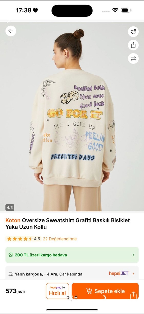 Koton Oversize Kız Sweatshirt Grafiti Baskılı - Görsel 2