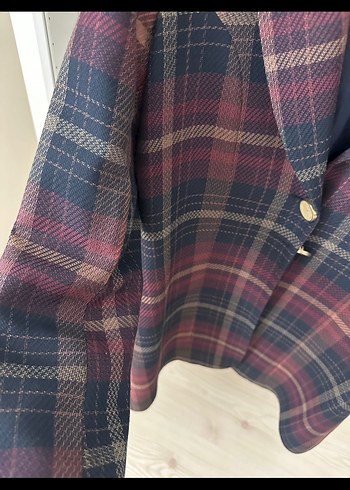 Puane Puane,Bordo Ekose Desenli Düğmeli Kadın Blazer