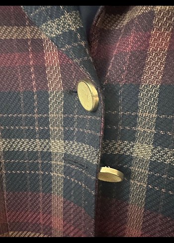 m Beden bordo Renk Puane,Bordo Ekose Desenli Düğmeli Kadın Blazer
