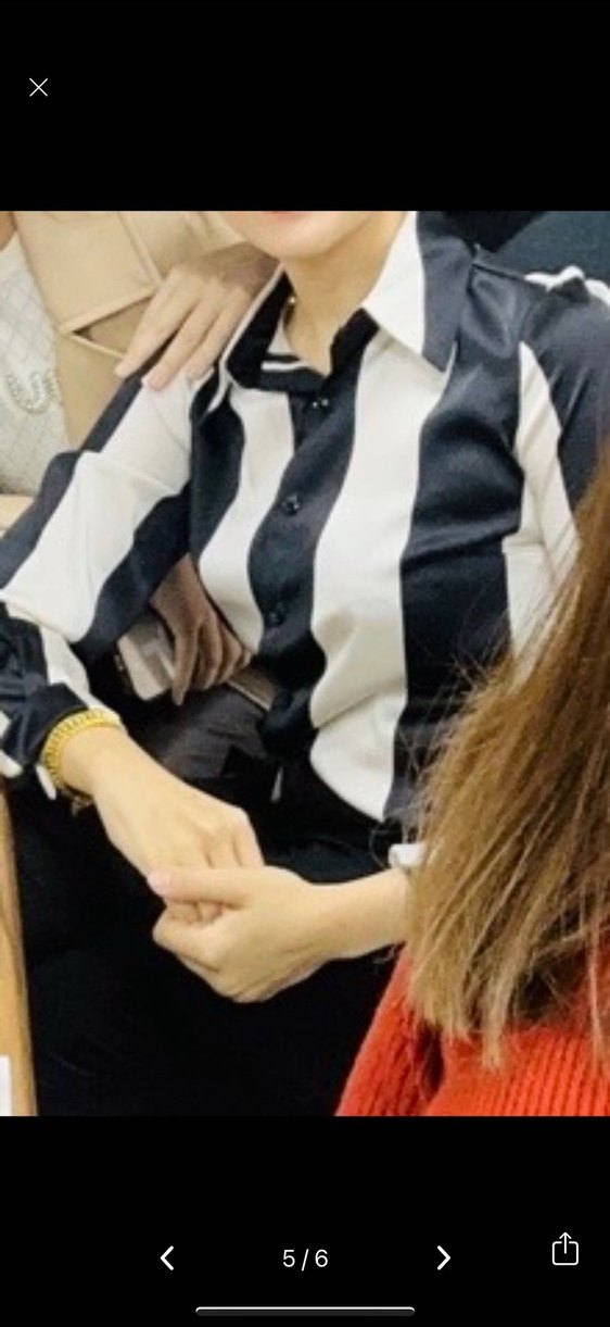 Siyah Beyaz Çizgili V Yaka Kadın Gömlek - Görsel 5