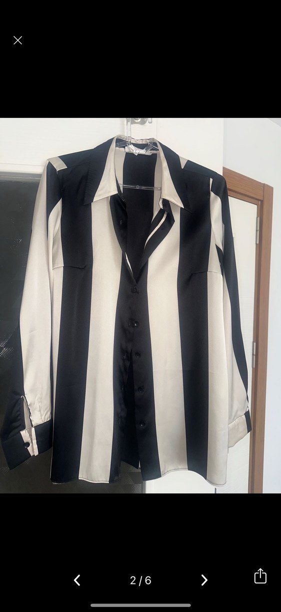 Siyah Beyaz Çizgili V Yaka Kadın Gömlek - Görsel 2