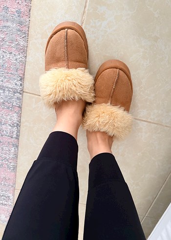 Kürklü Kadın Kahverengi Dolgu Topuk Terlik - Görsel 3