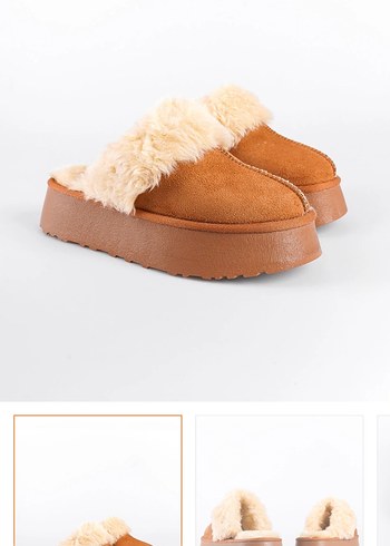 Kürklü Kadın Kahverengi Dolgu Topuk Terlik - Görsel 2