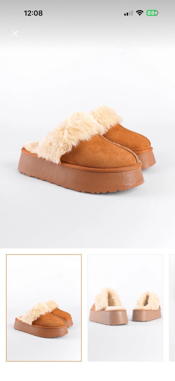 Kürklü Kadın Kahverengi Dolgu Topuk Terlik - Görsel 2