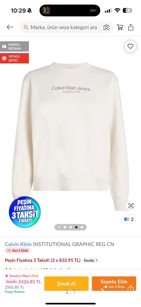 Calvin Klein Jeans Beyaz Kadın Sweatshirt - Görsel 2