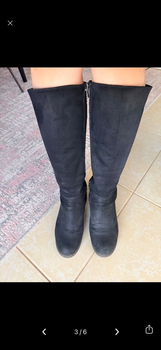 Fox Shoes Siyah Süet Kadın Dizüstü Bot - Görsel 3