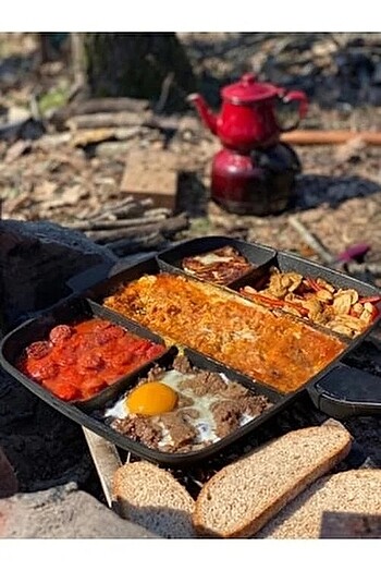 Diğer Granit Döküm 5 Gözlü Tava Kamp Outdoor Izgara Yemek Çok Amaçlı T