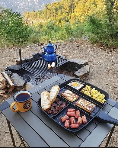 Granit Döküm 5 Gözlü Tava Kamp Outdoor Izgara Yemek Çok Amaçlı T