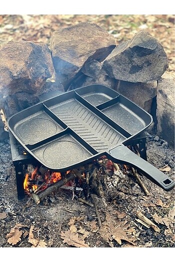 Beden siyah Renk Granit Döküm 5 Gözlü Tava Kamp Outdoor Izgara Yemek Çok Amaçlı T