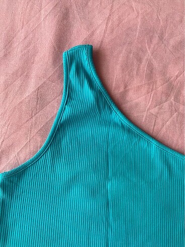 xl Beden tek kol turkuaz crop