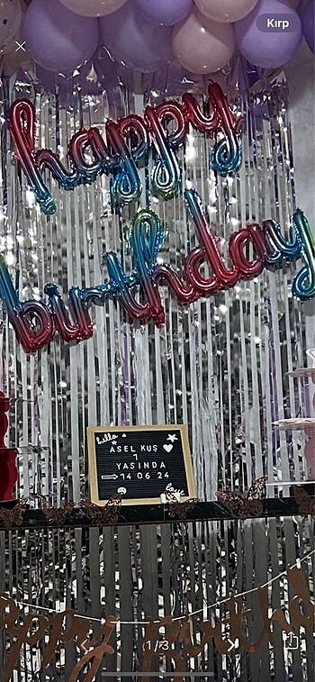 Gümüş püskül perde - Happy birthday-kelebek balon