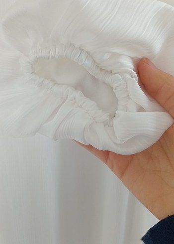 Beyaz Uzun Elbise, Yüksek Yaka, Salaş Kesim - Görsel 3