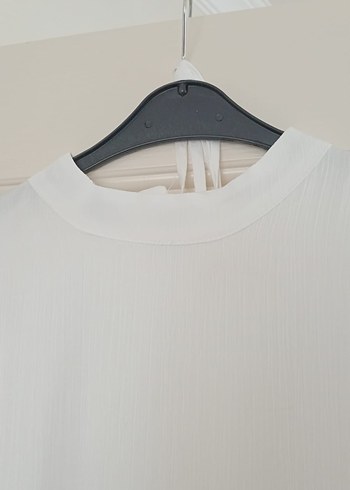 Beyaz Uzun Elbise, Yüksek Yaka, Salaş Kesim - Görsel 4