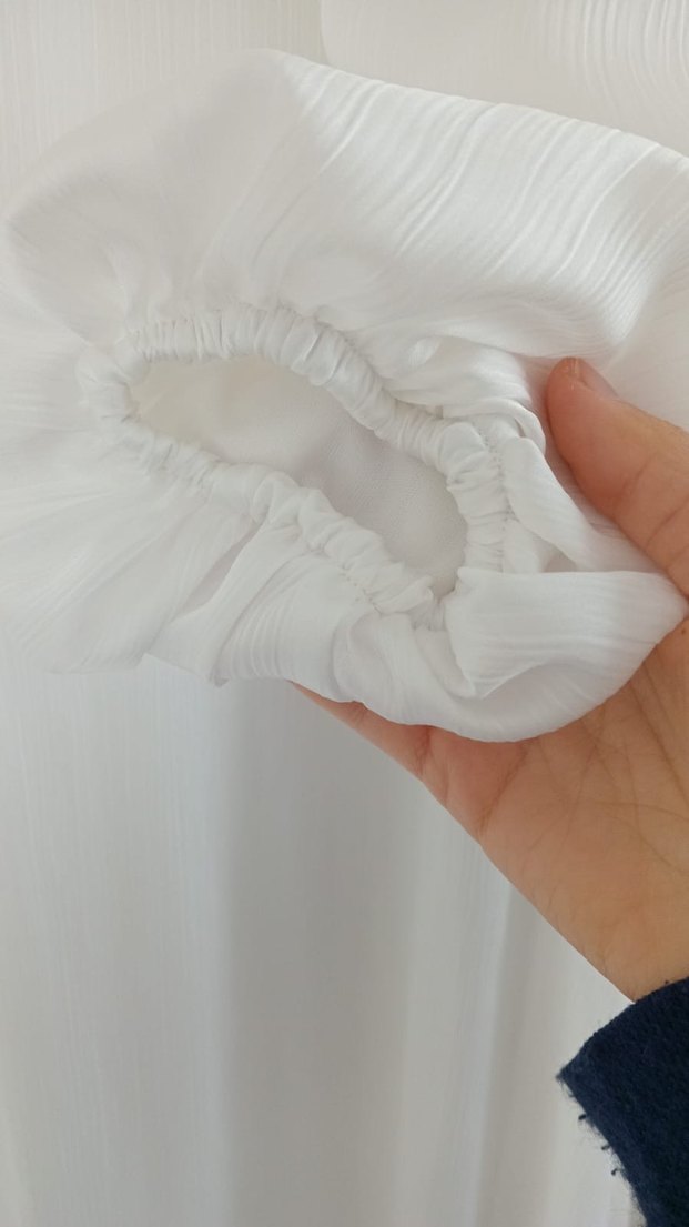 Beyaz Uzun Elbise, Yüksek Yaka, Salaş Kesim - Görsel 3