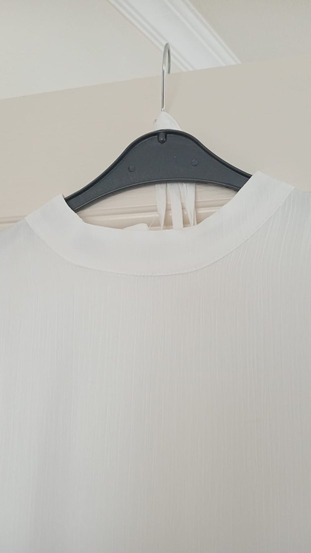 Beyaz Uzun Elbise, Yüksek Yaka, Salaş Kesim - Görsel 4