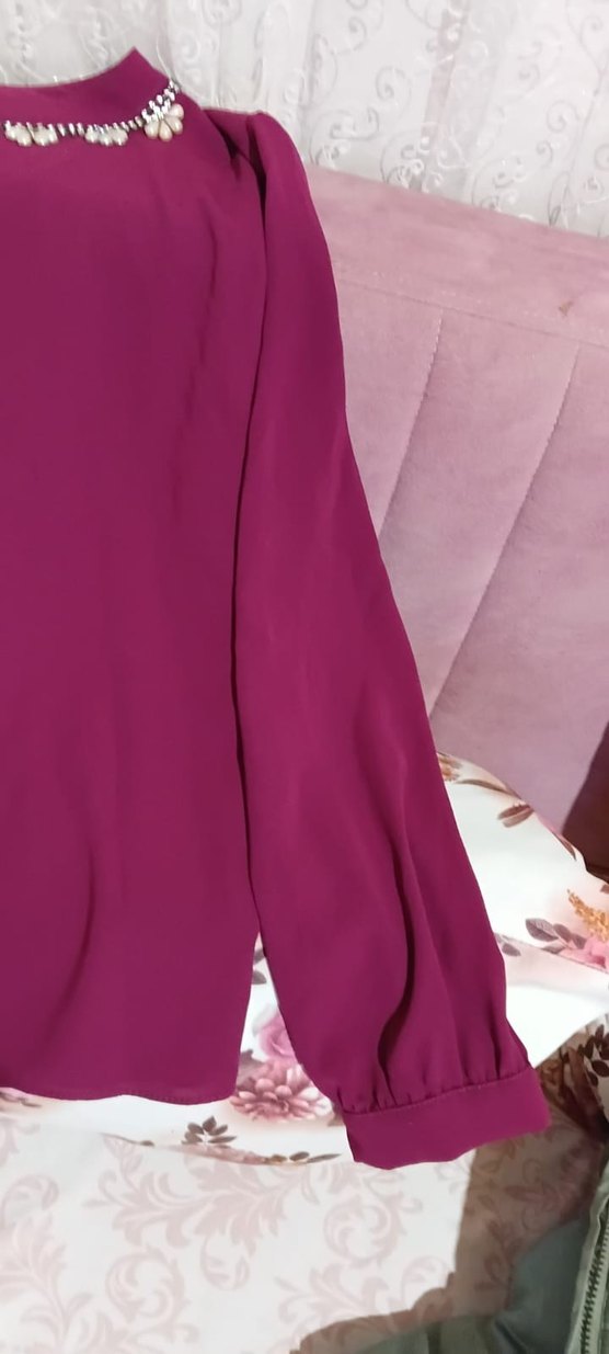 Bordo Uzun Kollu Nakışlı Kadın Bluz - Görsel 3