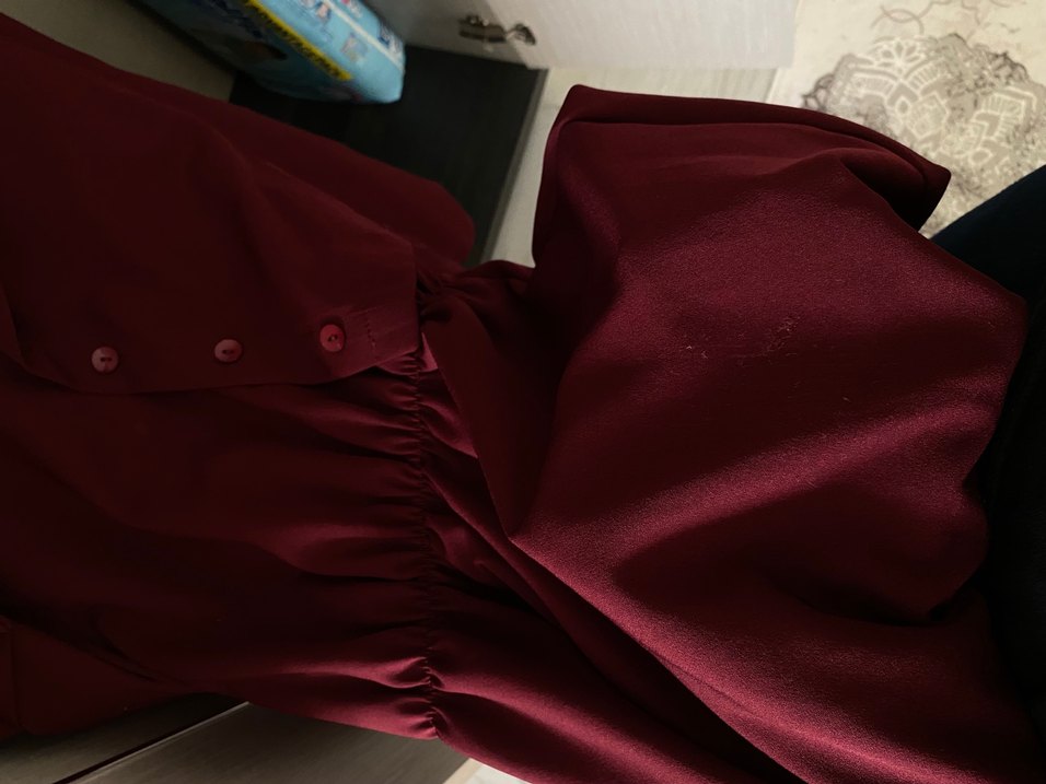 Bordo Düğmeli Uzun Salaş Elbise - Görsel 3