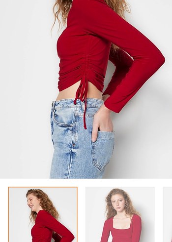 Kırmızı Uzun Kollu Mini Bluz - Görsel 5