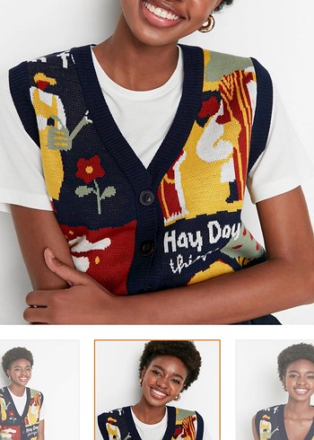 Renkli Baskılı V Yaka Örgü Süveter - Görsel 5