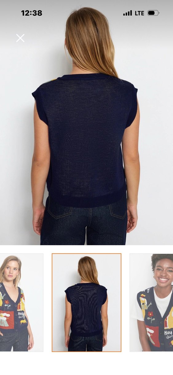 Renkli Baskılı V Yaka Örgü Süveter - Görsel 3