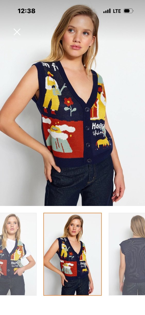 Renkli Baskılı V Yaka Örgü Süveter - Görsel 2