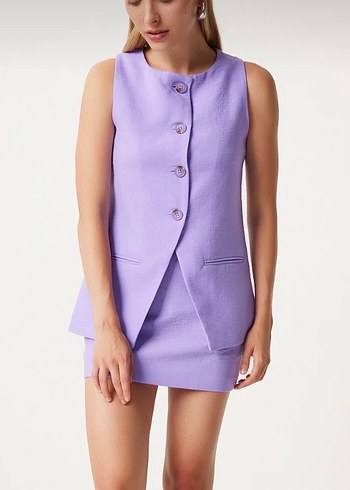 Lila yelek etek takım düğmeli - Görsel 3