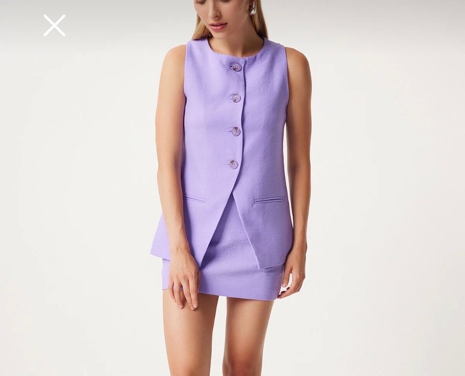 Lila yelek etek takım düğmeli - Görsel 3