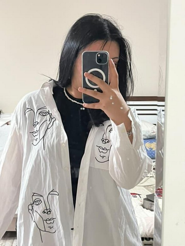 Baskılı Beyaz Gömlek - Görsel 2